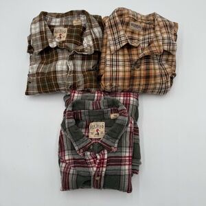 RedHead Men's Plaid Button Down Shirts - Brown, Green, Red Lot of 3
